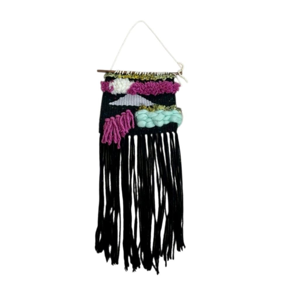 Handwoven Wall Hanging Textile Tapestry Fringe Bohemian Boho 3D Braided Black